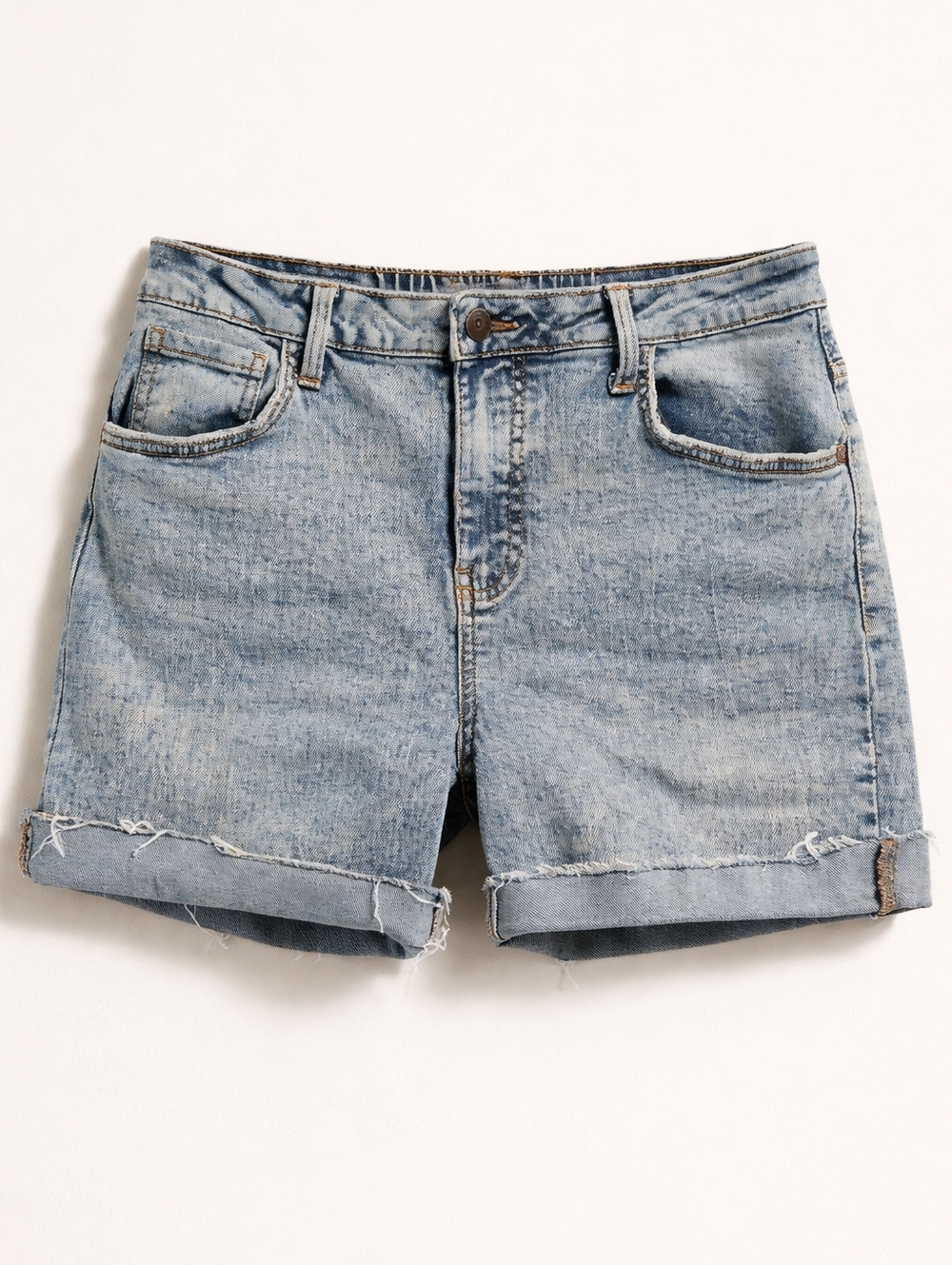 Love Trends Acid Wash Distressed Denim Shorts, M/L 9, Raw Hem, Grunge, Cutoffs
